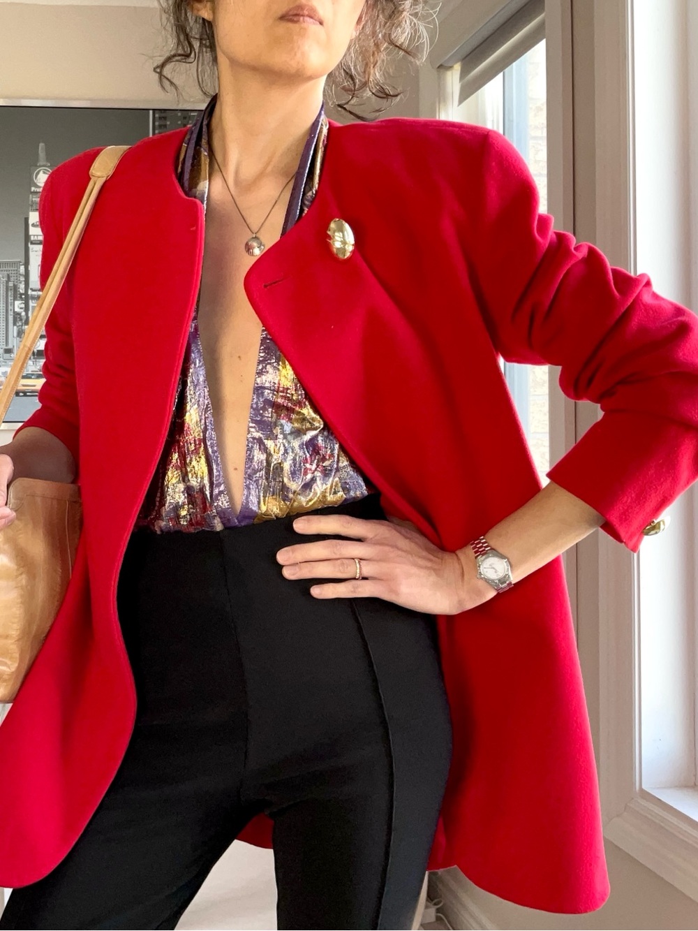 Vintage red wool/cashmere blend top button blazer